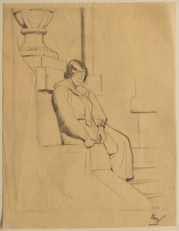 unbekannter Künstler - ganzfigürliches Portrait einer sitzenden Dame - Zeichnung