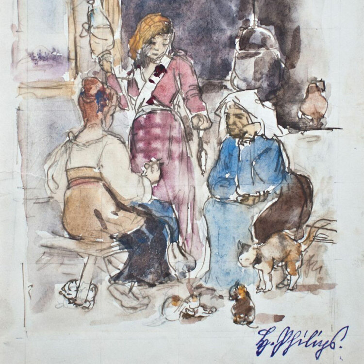 Hermann August Philips - Frauen im Gespräch - o.J. - Aquarell