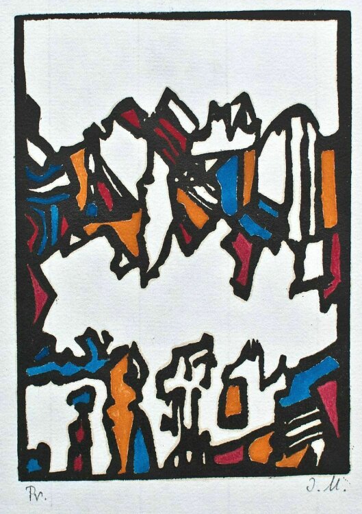 Joachim Uhlmann - Neujahrsgrafik - 1982 - kolorierter Holzschnitt