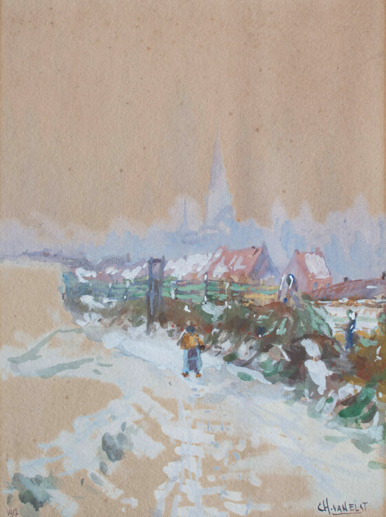Unbekannt (Charles van Elst?) - winterliche Stadtlandschaft - Gouache - 1912