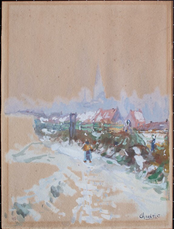 Unbekannt (Charles van Elst?) - winterliche Stadtlandschaft - Gouache - 1912