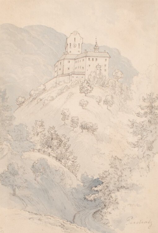 Carl Reichert - Schloss Pischätz - Lavierte Zeichnung - o. J.