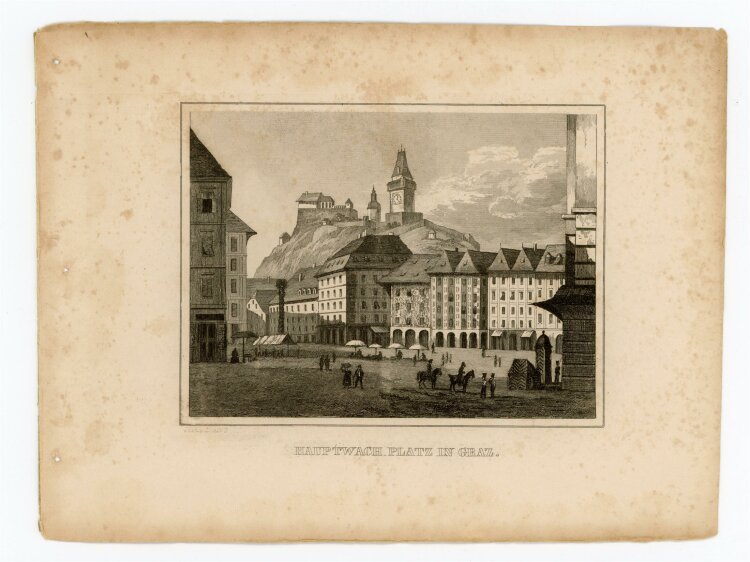unbekannt - Hauptwachplatz in Graz - Stahlstich - 1840