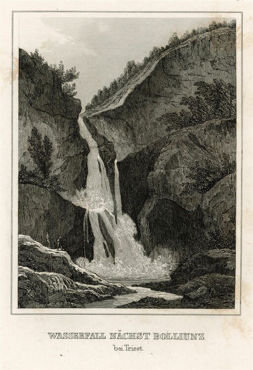 unbekannt - Wasserfall nächst Bolliunz bei Triest - Stahlstich - 1840