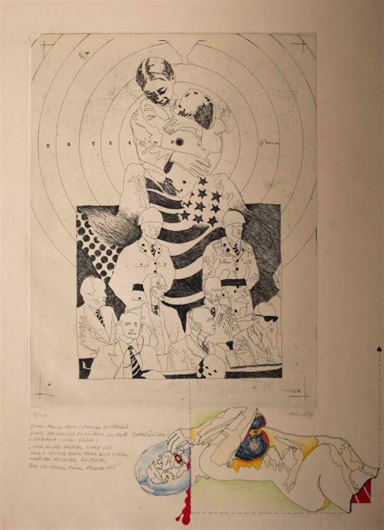 Marek - Zielscheibe - Radierung und Filzstiftzeichnung auf Papier - 1967