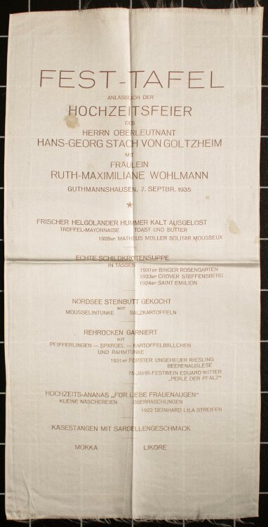 Guthmannshausen - Hochzeit - Menükarte - 7.9.1935