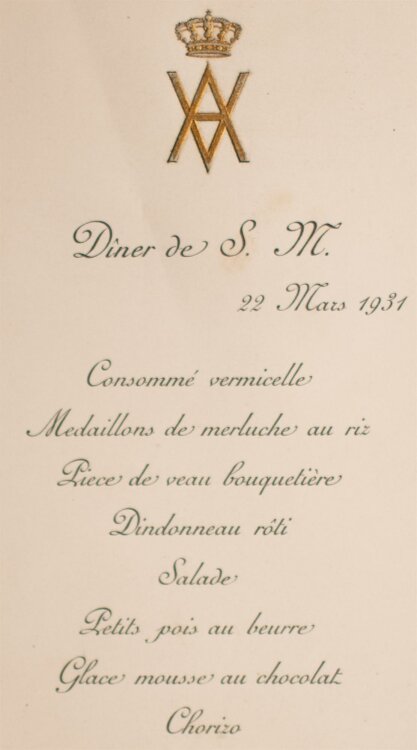 A V - Abendessen - Menükarte - 22.3.1931
