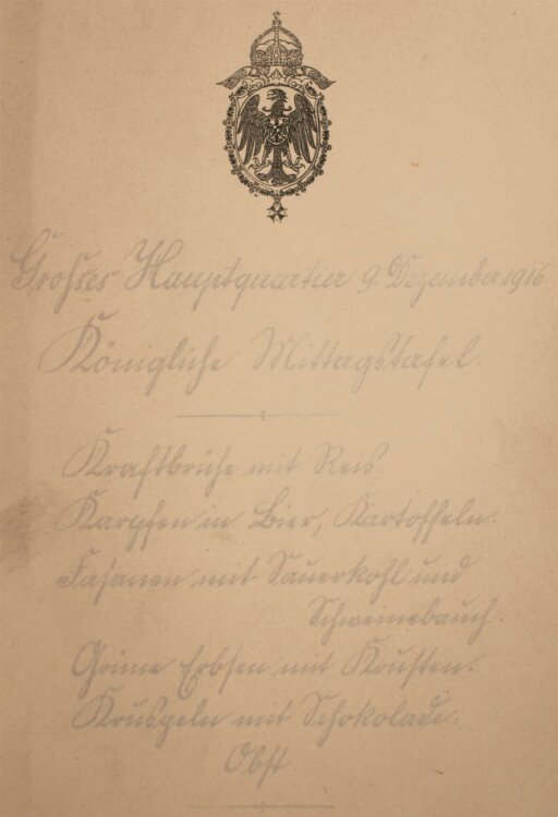 Großes Hauptquartier der deutschen Armee - Königliche Mittagstafel - 9.12.1916