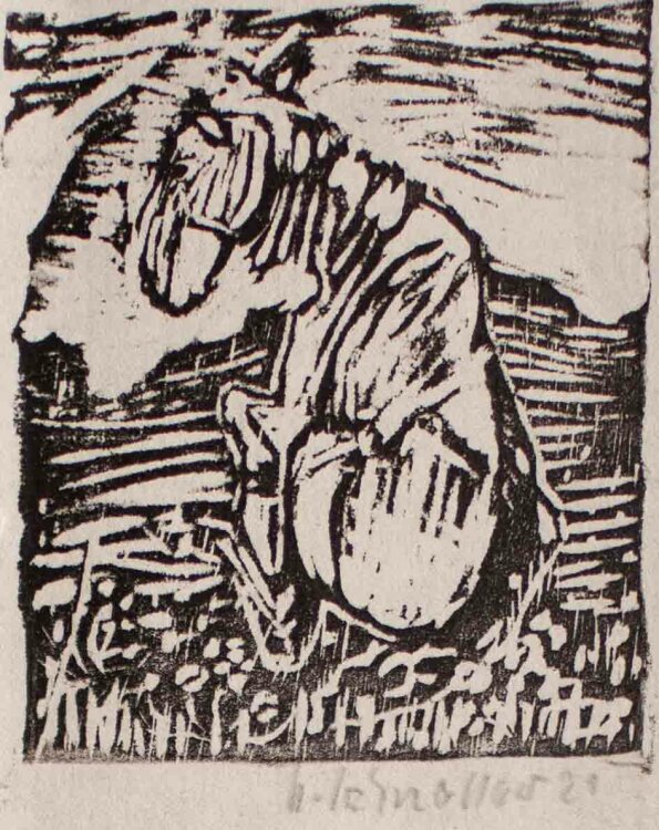 Albert Schneller - Buchzeichen mit Pferd - Holzschnitt - 1921