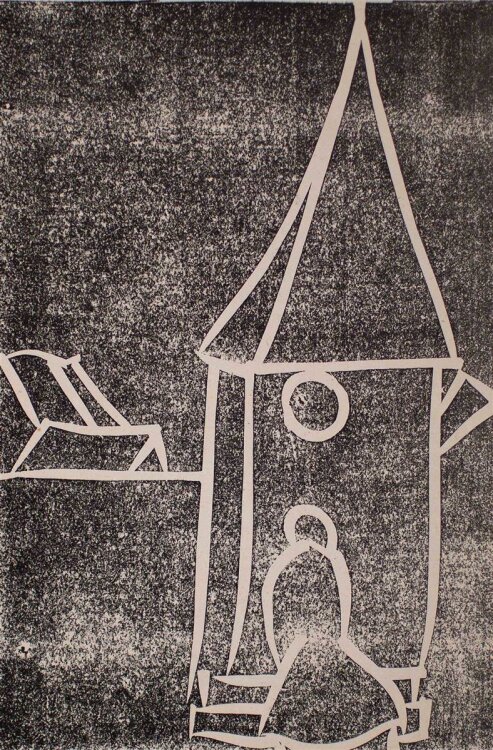Albert Schneller - Kirchturm - Linolschnitt - 1966