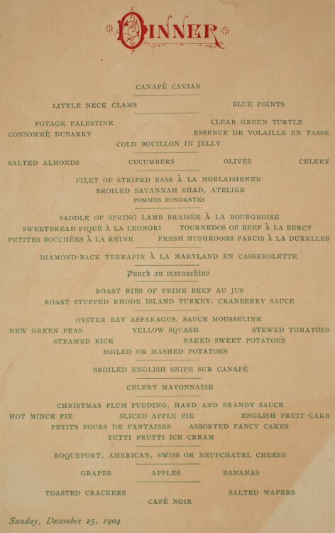 Das Leonori - Abendessen - Menükarte - 25.12.1904