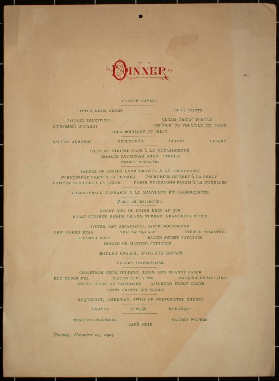 Das Leonori - Abendessen - Menükarte - 25.12.1904