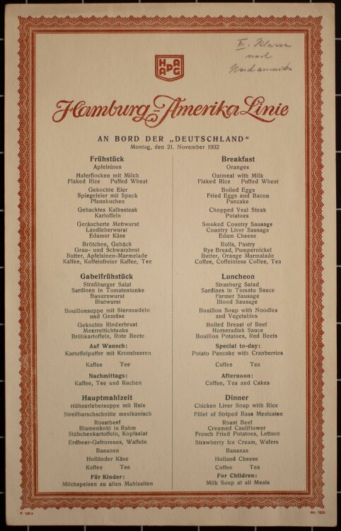 Hanburg Amerika Linie - Deutschland - Bordessen -...