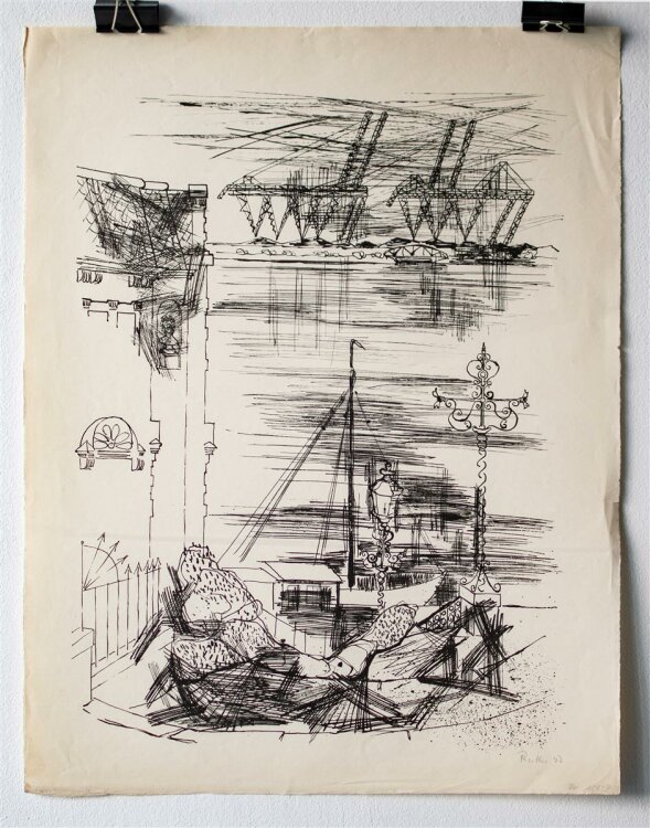 Unbekannt (Ruths) - Hafen - Lithografie - 1952