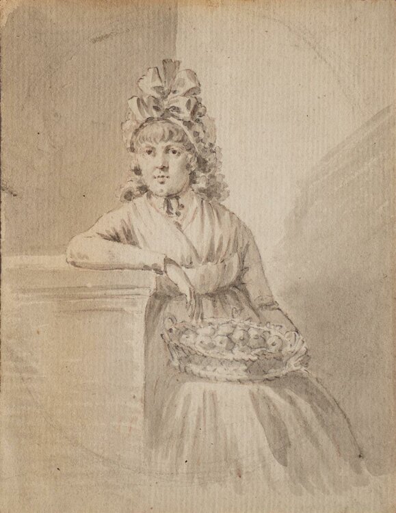 Unbekannt - Frau mit Obstkorb - Lavierte Zeichnung - um 1780