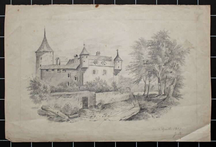 Unbekannt - Burg - Bleistiftzeichnung - 1843