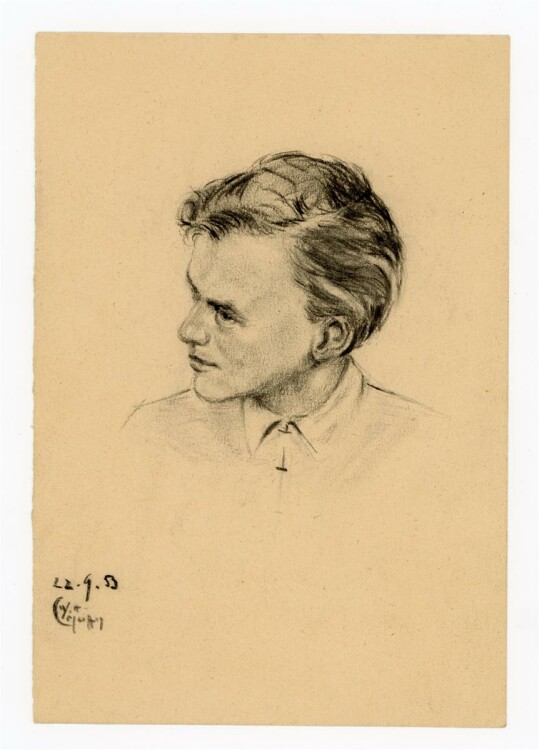 Witt Pfeiffer - Portrait eines Mannes - Kohlezeichnung -...