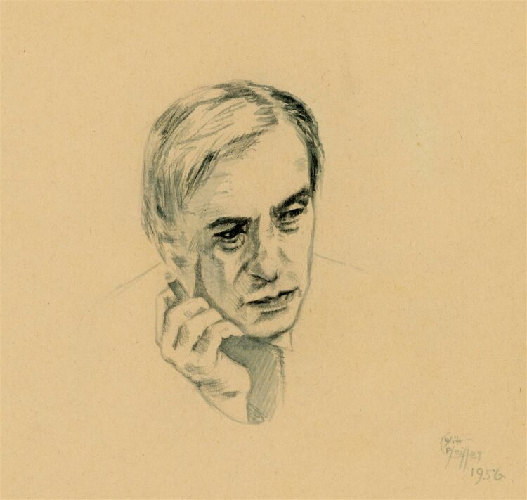 Witt Pfeiffer - Portrait eines Mannesm it Zigarrette - Tuschezeichnung - 1956