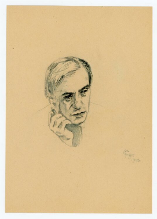 Witt Pfeiffer - Portrait eines Mannesm it Zigarrette - Tuschezeichnung - 1956