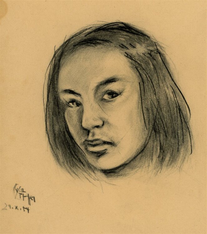 Witt Pfeiffer - Portrait einer jungen Frau - Kohlezeichnung - 1954