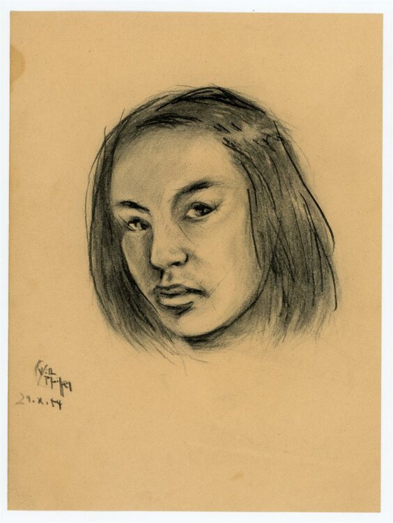 Witt Pfeiffer - Portrait einer jungen Frau - Kohlezeichnung - 1954