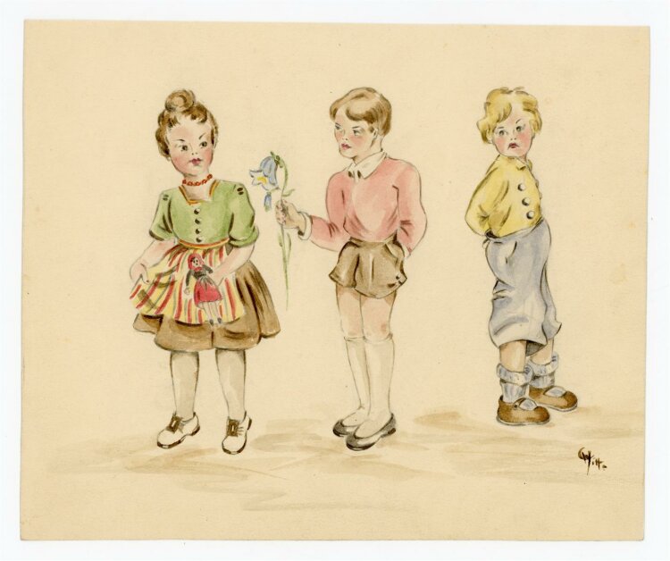 Witt Pfeiffer - Illustration dreier Kinder - Aquarell - o.J.