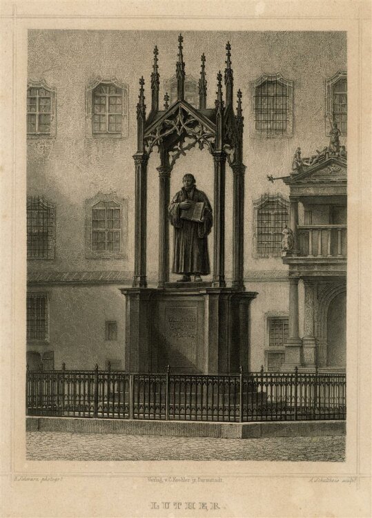 A. Schultheis - Luther Statue in Wittenberg - Stahlstich - o.J.