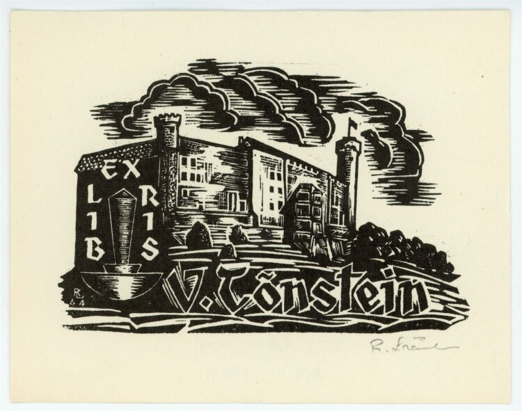 R. Laanlan - Exlibris von V. Tonstein - Holzschnitt - 1964