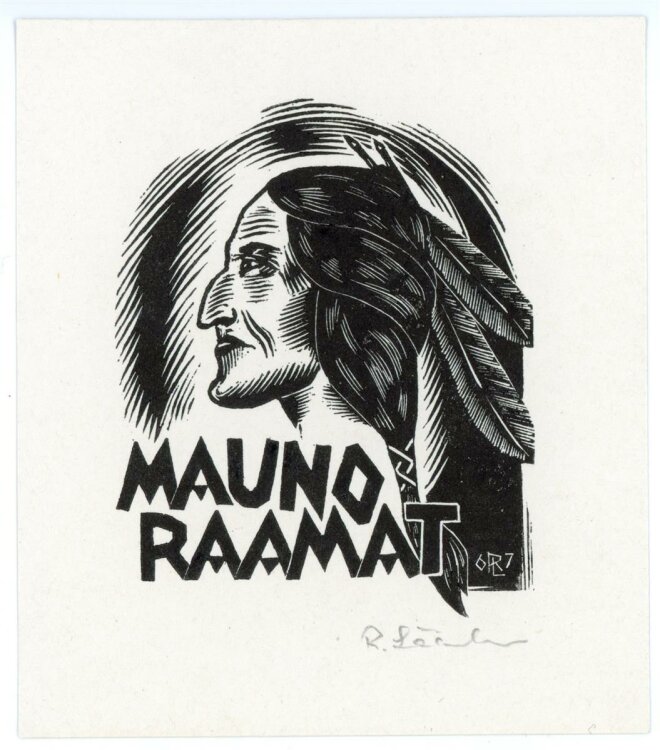 R. Laanlan - Exlibris von Mauno Raamat - Holzschnitt - 1967