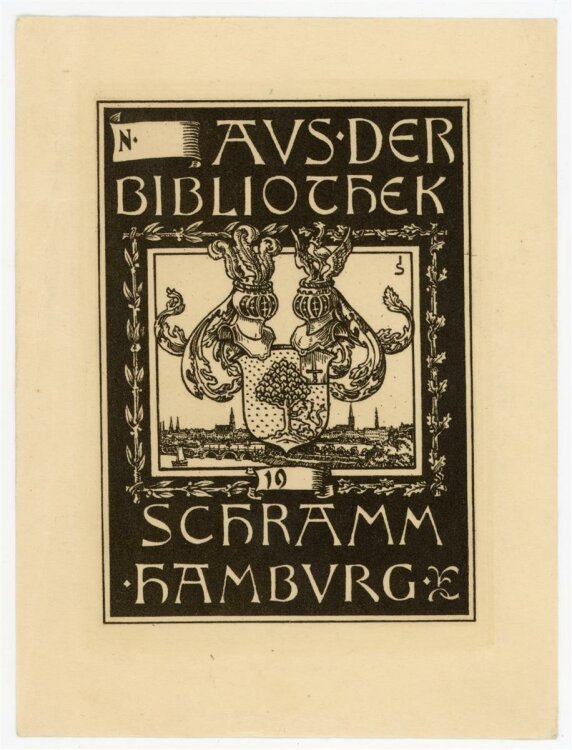 unbekannt - Exlibris der Bibliothek Schramm, Hamburg - Druckgrafik - o.J.