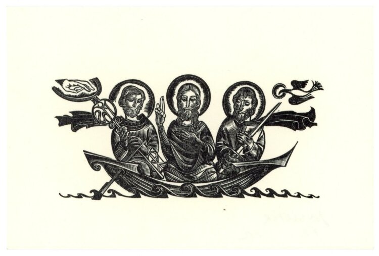 unbekannt - Exlibris mit drei Heiligen - Druckgrafik - o.J.