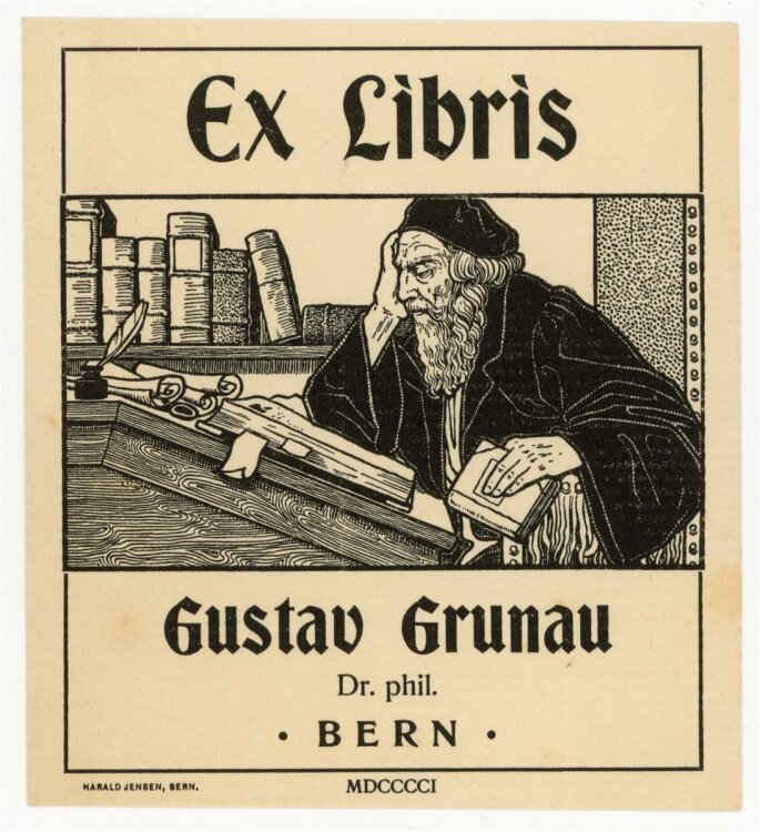 Harald Jensen - Exlibris von Gustav Grunau - Holzschnitt - 1901