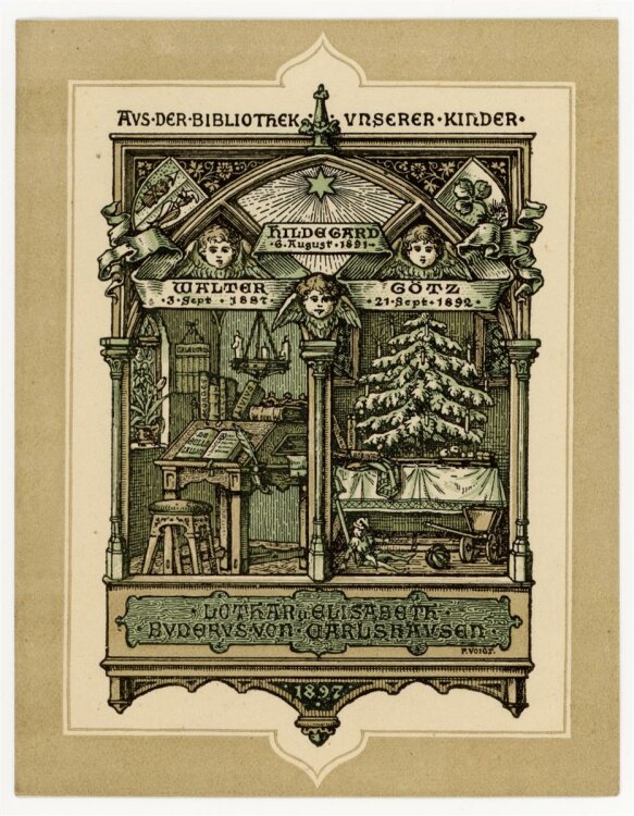 unbekannt - Exlibris von Lothar u. Elisabeth Buderus v. Carlshausen - kolorierte