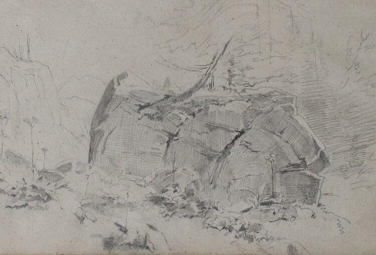 Ludwig Gustav Voltz (zugeschr.) - Felsen in Waldlandschaft - Bleistiftzeichnung