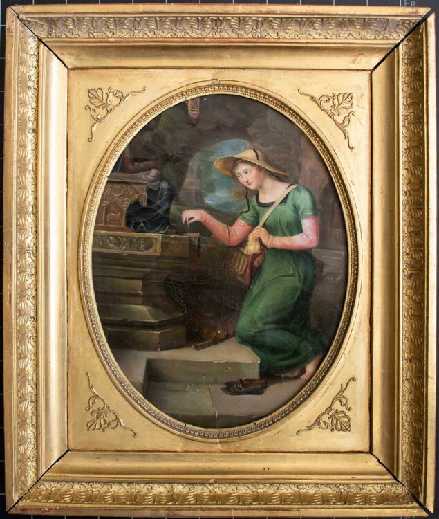 Französischer Künstler - Mädchen am Opferstock - Öl auf Leinwand - um 1800