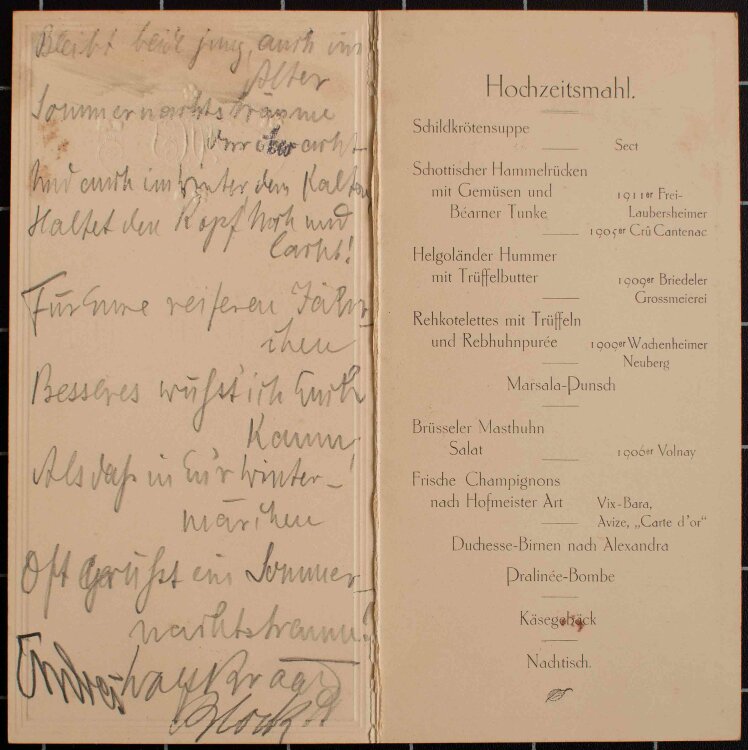Hochzeit von Simon und Kutzen (Berlin) - Hochzeitsmenü - Menükarte - 30.09.1913