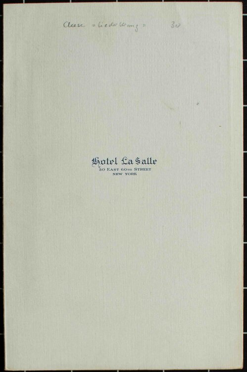 Hotel La Salle (New York) - Restaurantkarte - Menükarte