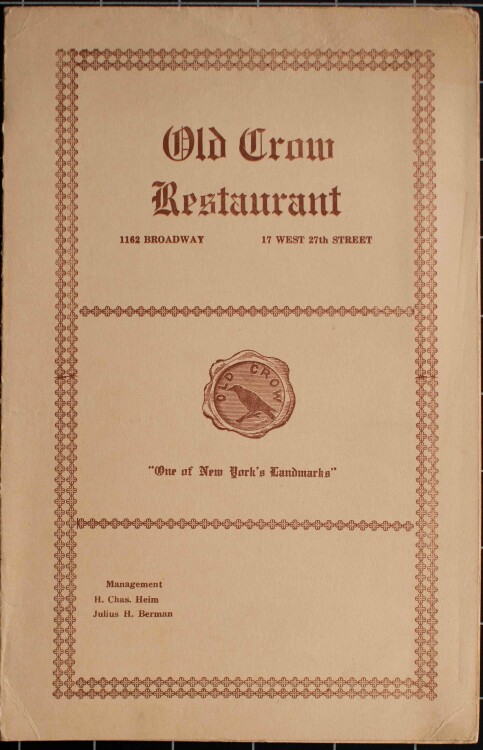 Old Crow (New York) - Restaurantkarte - Menükarte