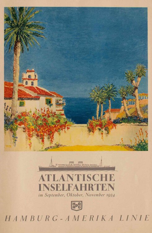 Atlantische Inselfahrten (Hamburg-Amerika-Linie) - Hapag - Menükarte - 1934