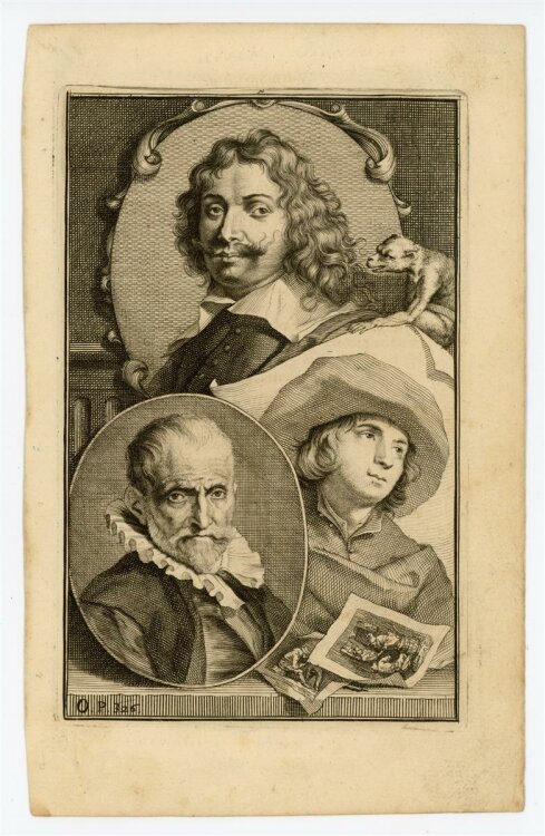 Jacobus Houbraken - Bildtafel mit A. Brouwer, J. Ovens and C. Bega - Kupferstich