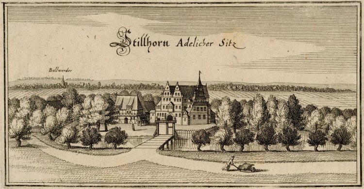 Matthäus Merian - Ansicht Stillhorn (heute Wilhelmsburg) Adelicher Sitz - Kupfer
