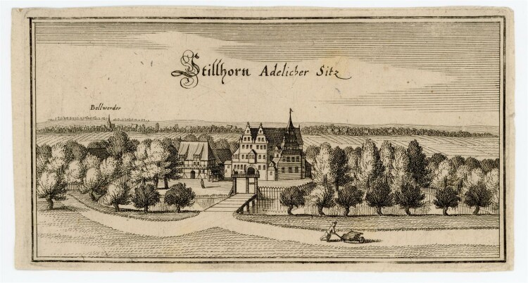 Matthäus Merian - Ansicht Stillhorn (heute Wilhelmsburg) Adelicher Sitz - Kupfer