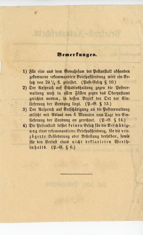 Königreich Bayern - Briefpost-Ausgabeschein - Limburg - 17.08.1872