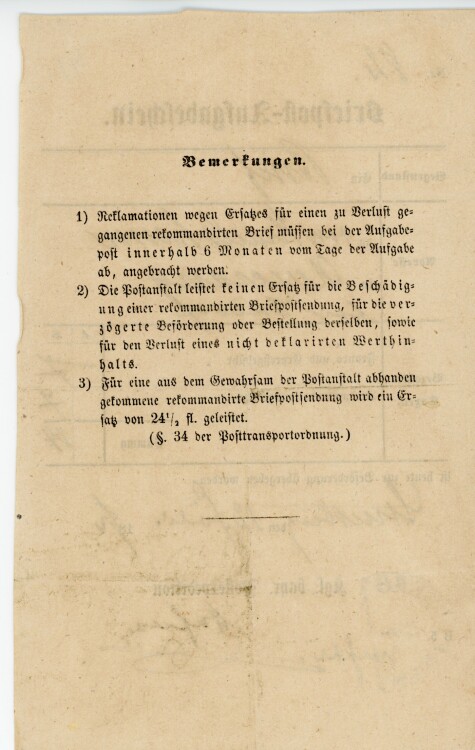 Königreich Bayern - Briefpost-Ausgabeschein - Streitberg - 12.07.1872