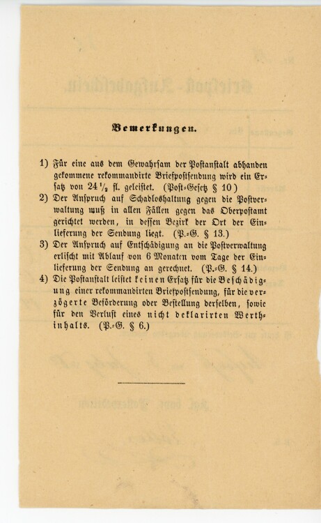 Königreich Bayern - Briefpost-Ausgabeschein - Aufsess - 03.07.1872