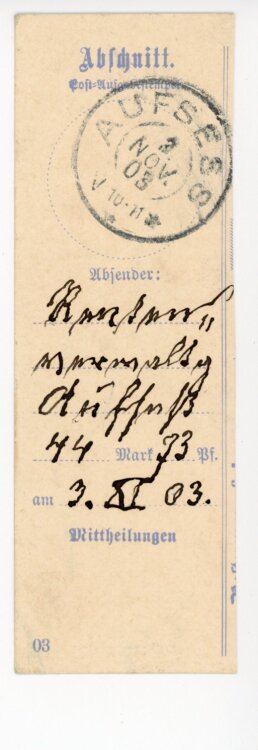 Königreich Bayern - Postaufgabestempel - Aufsess - 03.11.1903