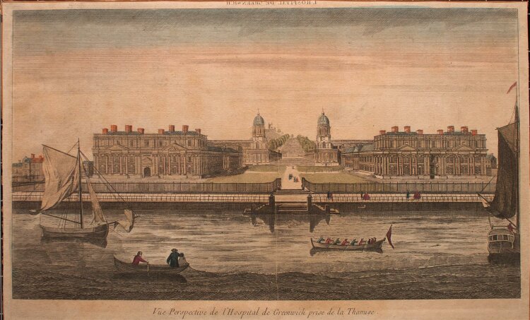 Huquier - Vue perspective de lHospital de Greenwich - Kupferstich - um 1760