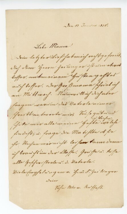 Otto von und zu Aufsess - Brief an Charlotte von und zu Aufsess - 17.1.1835