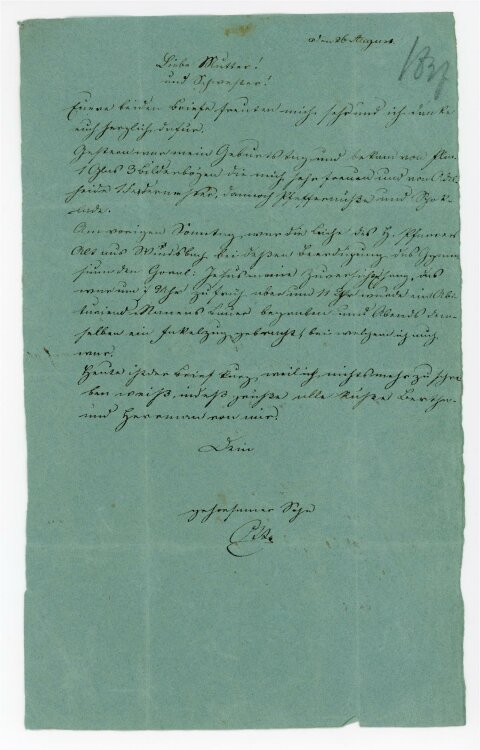 Otto von und zu Aufsess - Brief an seine Familie - 26.8.1837?