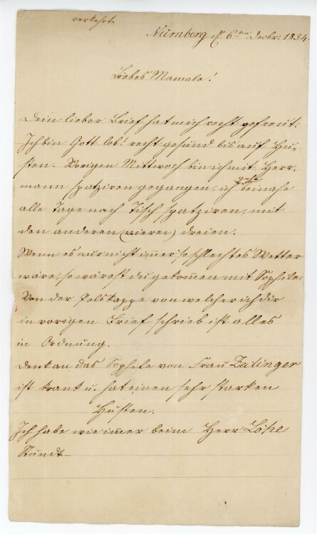 Otto von und zu Aufsess - Brief an seine Eltern - 6.12.1834